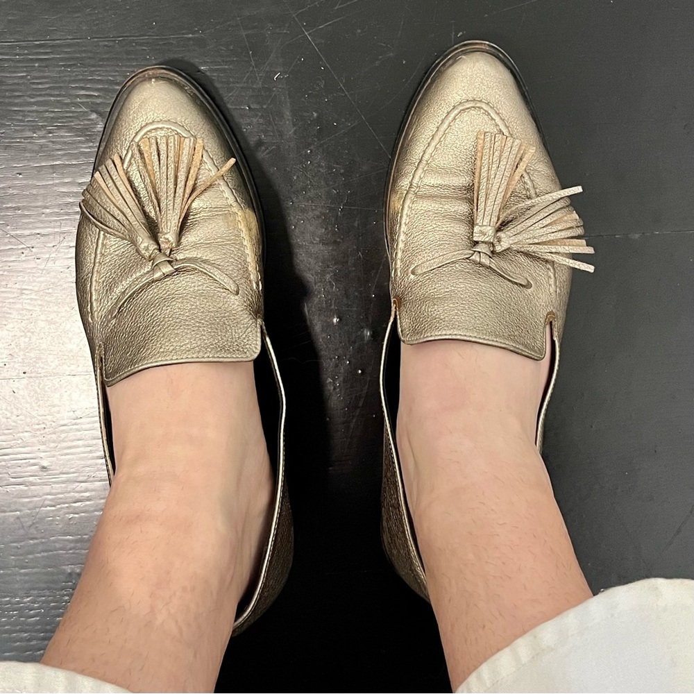 Freda Salvador gold leather loafers, size 8.5